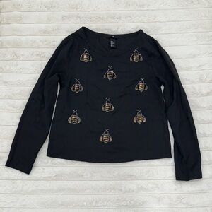 H&M Black Long Sleeve Top with Bee Embroidery